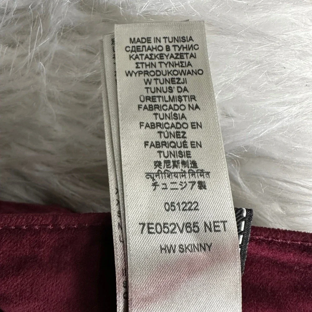 7 For All Mankind Pants Burgundy Velvet Skinny Wine Red Mid Rise Womens Size 32